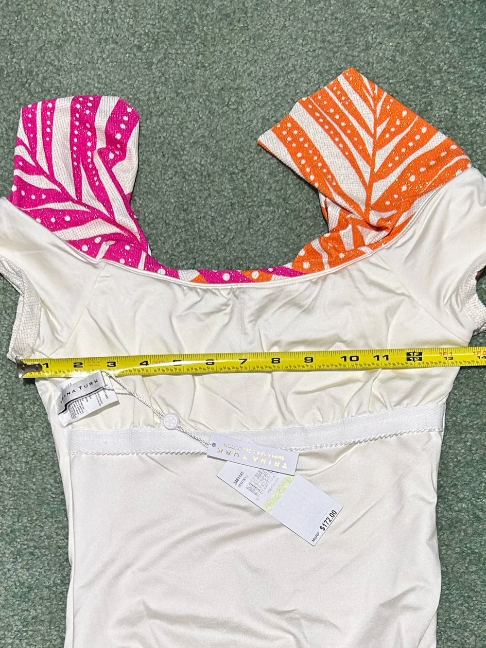 NWT🧡TRINA TURK🩷Tropics Off The Shoulder One Piece Swimsuit- Pink & Orange Ruffle